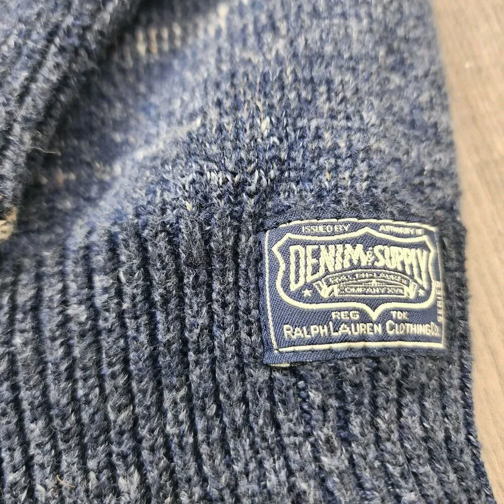 Denim Supply Ralph Lauren Sweater Marled Knit Roll Hem Mens Medium Navy Blue